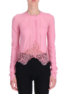 Ermanno Scervino Cotton and Cashmere Cardigan with Lace in Pink, Size Small Ermanno Scervino Cotton and Cashmere Cardigan with Lace in Pink, Size Small