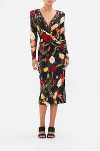 Camilla V-Neck Midi Cross Front Dress in Magic In The Manuscripts, Size Small Camilla V-Neck Midi Cross Front Dress in Magic In The Manuscripts, Size Small