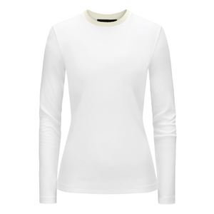 Fabiana Filippi Long Sleeve Crew Neck T-Shirt with Knit Collar in White, Size 46 Fabiana Filippi Long Sleeve Crew Neck T-Shirt with Knit Collar in White, Size 46