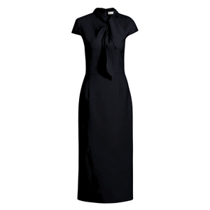 Oscar de la Renta Cap Sleeve Tie Neck Detail Stretch Wool Pencil Dress in Black, Size 6 Oscar de la Renta Cap Sleeve Tie Neck Detail Stretch Wool Pencil Dress in Black, Size 6