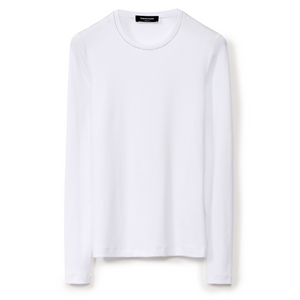 Fabiana Filippi Ribbed Long Sleeve Crewneck Cotton Jersey Top in White, Size 44 Fabiana Filippi Ribbed Long Sleeve Crewneck Cotton Jersey Top in White, Size 44