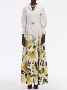 Oscar de la Renta Long Sleeve Chrysanthemum Fade Poplin Caft Dress in Yellow/White, Size Medium Oscar de la Renta Long Sleeve Chrysanthemum Fade Poplin Caft Dress in Yellow/White, Size Medium