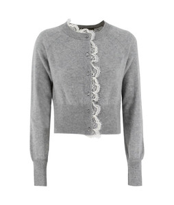 Ermanno Scervino Pure Cashmere Cardigan with Lace Front in Grey, Size Medium Ermanno Scervino Pure Cashmere Cardigan with Lace Front in Grey, Size Medium