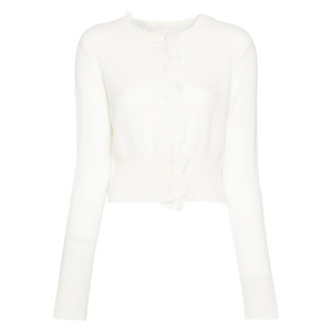 Ermanno Scervino Pure Cashmere Cardigan with Lace Front in White, Size X-Small Ermanno Scervino Pure Cashmere Cardigan with Lace Front in White, Size X-Small