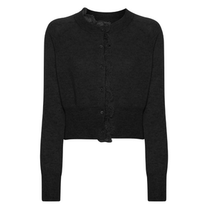 Ermanno Scervino Pure Cashmere Cardigan with Lace Front in Black, Size X-Small Ermanno Scervino Pure Cashmere Cardigan with Lace Front in Black, Size X-Small