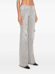 Ermanno Scervino Boot-Cut Denim Trousers with Hand-Embroidery in Grey, Size 44 Ermanno Scervino Boot-Cut Denim Trousers with Hand-Embroidery in Grey, Size 44