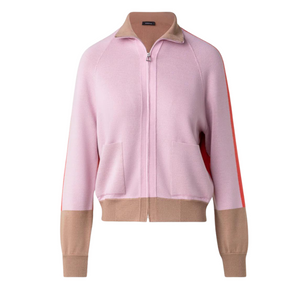 Akris Color Block Wool Silk Stretch Cardigan in Poppy Lotus Chai