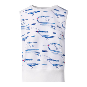 Akris Silk Knit Top with Kasuri Bird Print in Ecru/Denim Akris Silk Knit Top with Kasuri Bird Print in Ecru/Denim