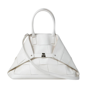Akris Small Ai Messenger Bag In Braided Leather Trapezoids in White Akris Small Ai Messenger Bag In Braided Leather Trapezoids in White