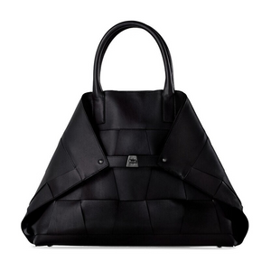 Akris Small Ai Messenger Bag In Braided Leather Trapezoids in Black