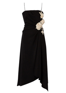 Erdem Asymmetric Draped Wool Midi Dress in Black, Size 2 Erdem Asymmetric Draped Wool Midi Dress in Black, Size 2