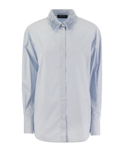 Fabiana Filippi Long Striped Poplin Shirt in Blue Fabiana Filippi Long Striped Poplin Shirt in Blue