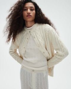 Guest in Residence Rossella Cable Cardigan in Cream, Size Large Guest in Residence Rossella Cable Cardigan in Cream, Size Large