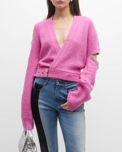 Hellessy Palmetto Wrap Belted Cardigan in Fuchsia, Size X-Small