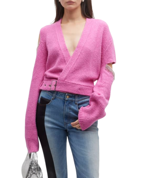 Hellessy Palmetto Wrap Belted Cardigan in Fuchsia, Size X-Small