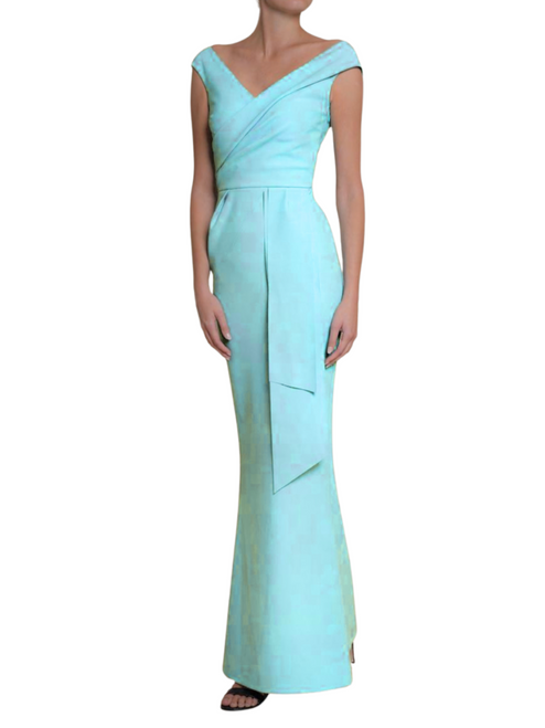 Chiara Boni La Petite Robe Kaede Long ZP Gown in Celeste, Size 42