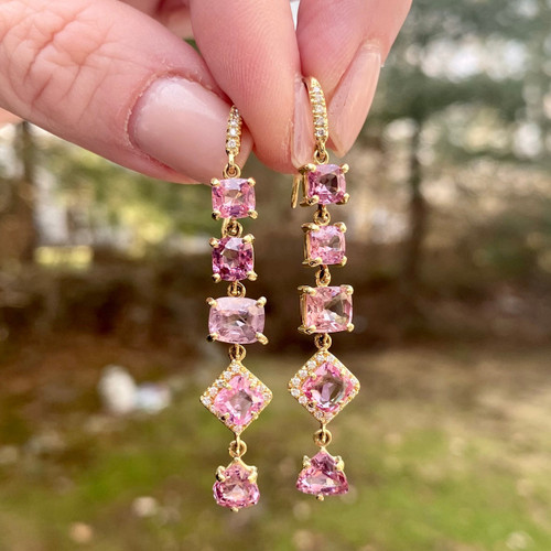 Lauren K 18K Yellow Gold Gemma Pink Spinel 5 Stone Earrings