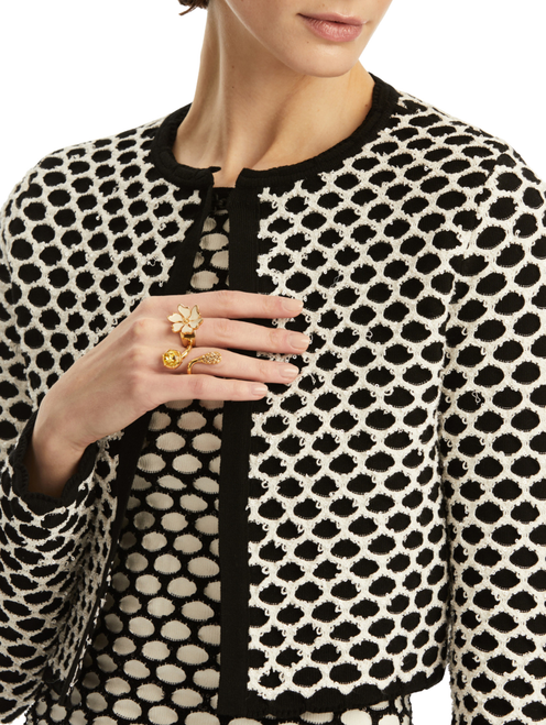 Oscar de la Renta Honeycomb Sequin Knit Jacket in White/Black, Size Small