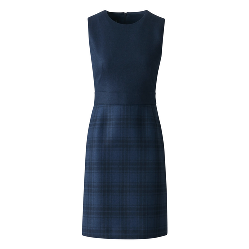 Akris Check Wool Sheath Dress in Denim-Black
