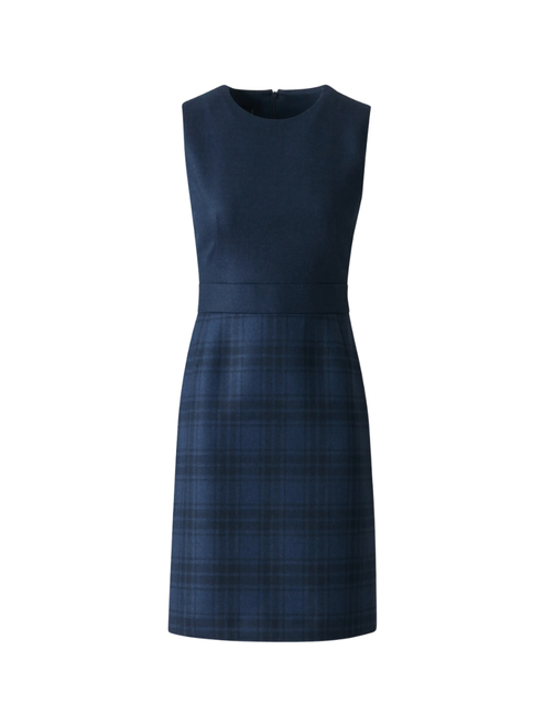 Akris Check Wool Sheath Dress in Denim-Black