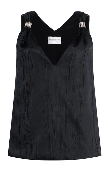Brandon Maxwell The Drew Deep V Tank in Black, Size 2