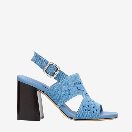 Jimmy Choo Anaise 85 DXH Denim Embroidered Sandals in Blue Haze