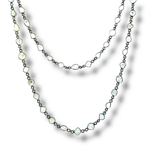 Mara Labell Designs Rhodium Silver Diamond Slice Bezel Set Necklace, 24"