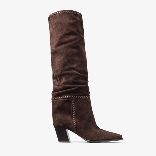 Jimmy Choo Hart Stitch Suede Knee High Boots 60 in Chocolate