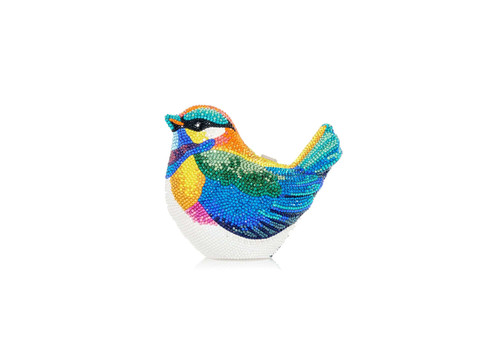 *Virtual Trunk Show* Judith Leiber Couture Bird Chickadee in Silver Sapphire Multi
