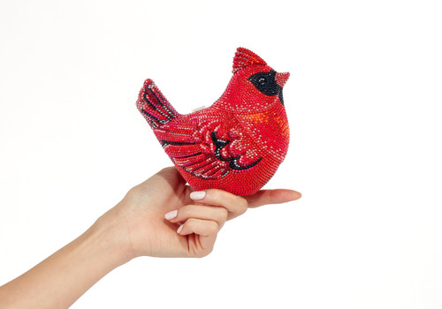 *Virtual Trunk Show* Judith Leiber Couture Bird Cardinal in Silver Light Siam Multi
