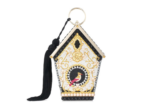 *Virtual Trunk Show* Judith Leiber Couture Cottage Cuckoo Clock in Champagne Jet Multi