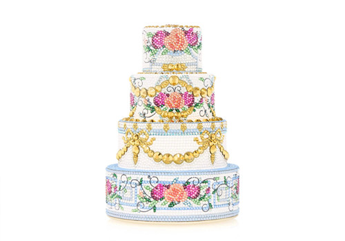 *Virtual Trunk Show* Judith Leiber Couture Tiered Cake Tie The Knot in Champagne Sapphire Multi