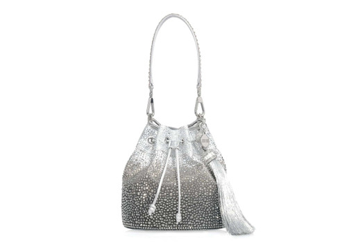 *Virtual Trunk Show* Judith Leiber Couture Piper Bucket Caviar Gradient Platinum in Silver Platinum