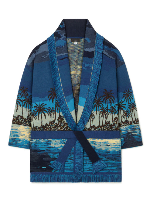 ALANUI Lost In The Blue Cardigan in Deep Blue-Multicolor, Size Medium