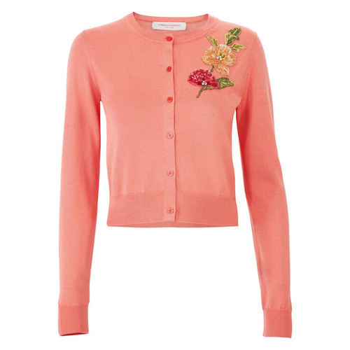 Carolina Herrera Floral-Embroidered Cardigan in Sunset Multi 