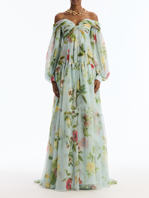 *VIRTUAL TRUNK SHOW* Oscar de la Renta Sweetheart Chine Multi Floral Chiffon Gown