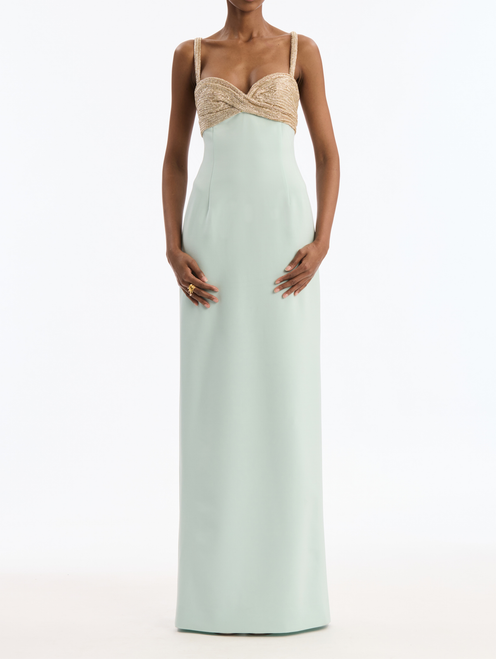 *VIRTUAL TRUNK SHOW* Oscar de la Renta Sleeveless Twisted Bugle Embroidered Wool Gown