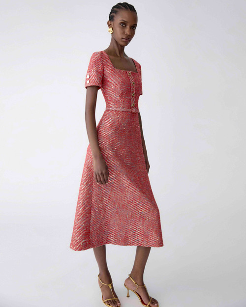 Carolina Herrera Floral Jacquard Boat-Neck Dress in Fig Multi