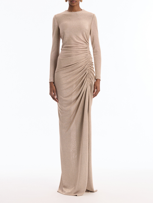 *VIRTUAL TRUNK SHOW* Oscar de la Renta Long Sleeve Draped Metallic Jersey Gown