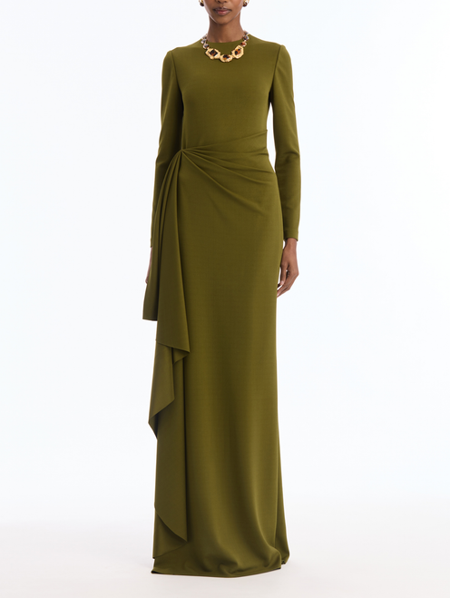 *VIRTUAL TRUNK SHOW* Oscar de la Renta Long Sleeve Draped Waist Satin Jersey Gown