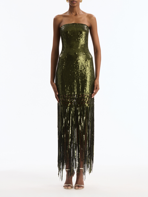 *VIRTUAL TRUNK SHOW* Oscar de la Renta Strapless Sequin Fringe Cocktail Dress