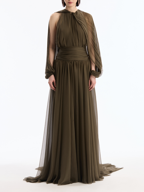 *VIRTUAL TRUNK SHOW* Oscar de la Renta Open Sleeve Silk Chiffon Gown