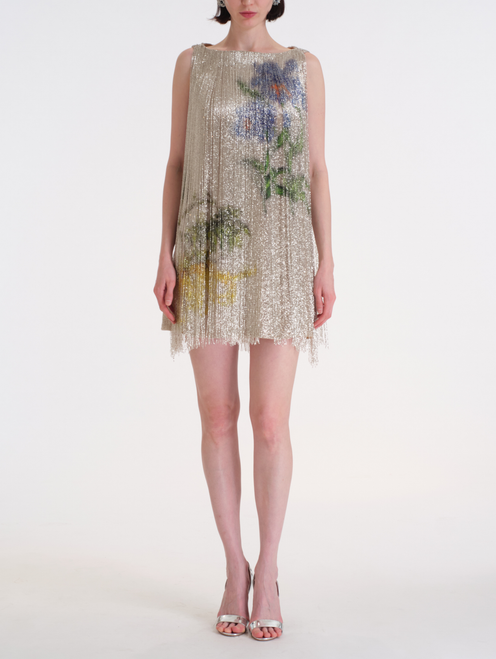 *VIRTUAL TRUNK SHOW* Oscar de la Renta Sleeveless Multi Color Fringe Cocktail Dress