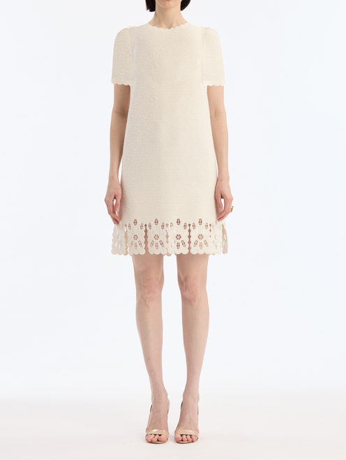 *VIRTUAL TRUNK SHOW* Oscar de la Renta Short Sleeve Tweed Embroidered Hem Detail Day Dress