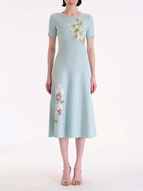 *VIRTUAL TRUNK SHOW* Oscar de la Renta Long Aline Chine Flower Jacquard Knit Dress