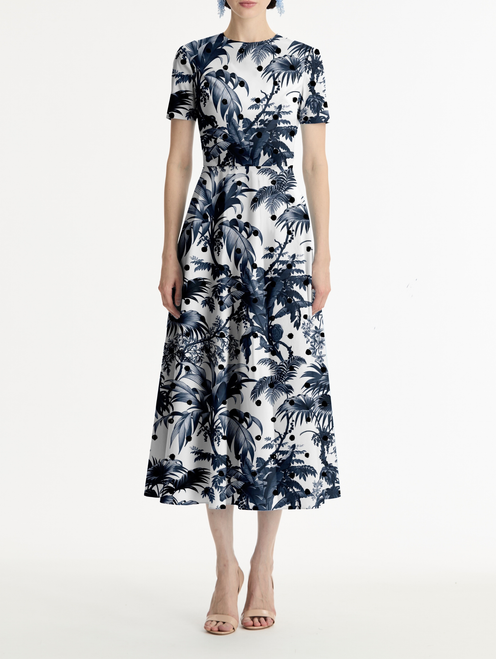 *VIRTUAL TRUNK SHOW* Oscar de la Renta Short Sleeve Allover Dotted Palm Poplin Dress
