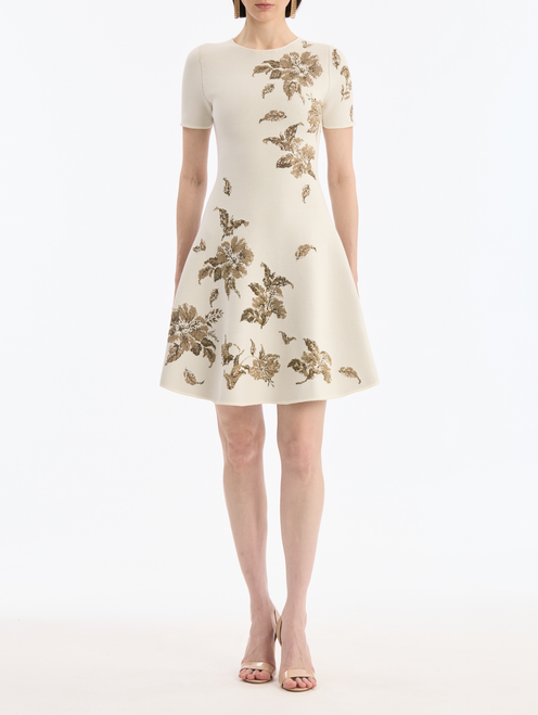 *VIRTUAL TRUNK SHOW* Oscar de la Renta Hibiscus Metallic Lurex Jacquard Knit Dress