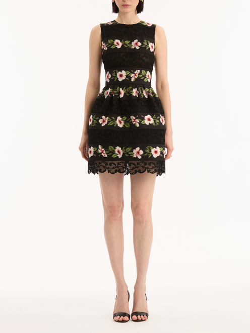 *VIRTUAL TRUNK SHOW* Oscar de la Renta Sleeveless Chine Hibiscus Stripes Faille Day Dress