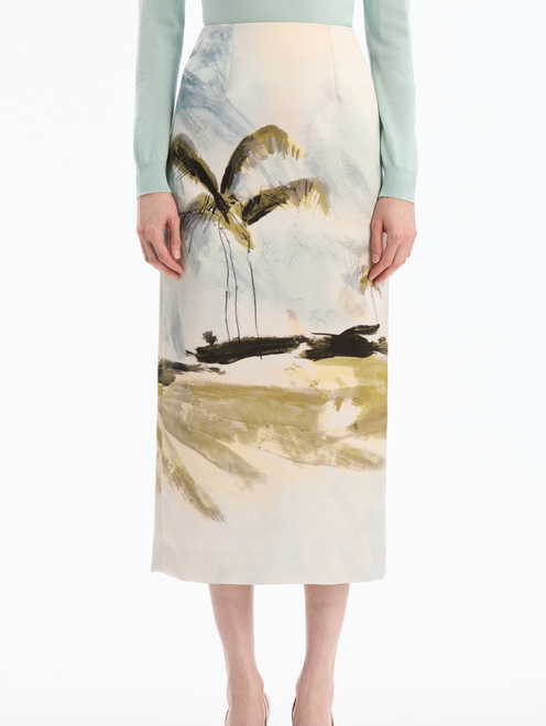 *VIRTUAL TRUNK SHOW* Oscar de la Renta Palm Tree Printed Satin Pencil Skirt