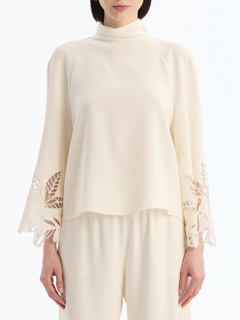 *VIRTUAL TRUNK SHOW* Oscar de la Renta Long Sleeve Palm Tree Cut Out Georgette Blouse